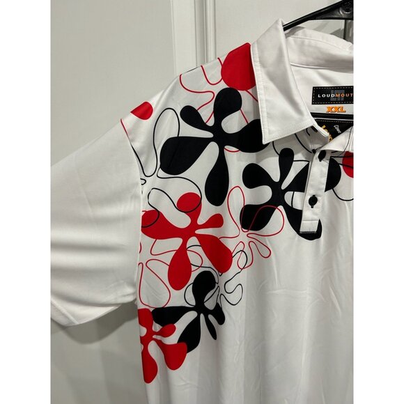 Loudmouth Fancy Fire Coral Golf Polo Shirt White Multi Sz XXL Performance NWT - Picture 4 of 10